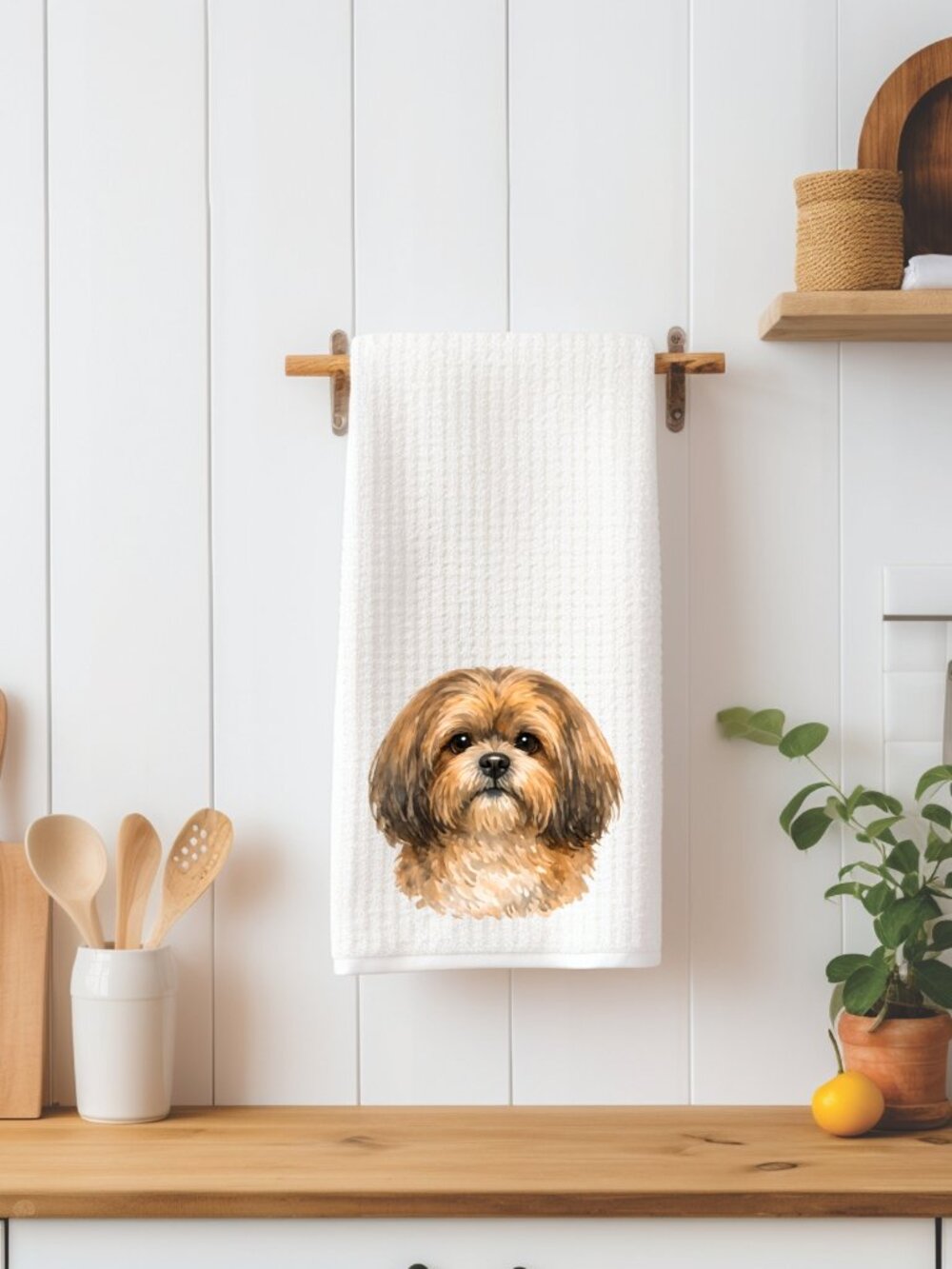 Lhasa Apso Dog Waffle Weave Decorative Kitchen Tea Towel